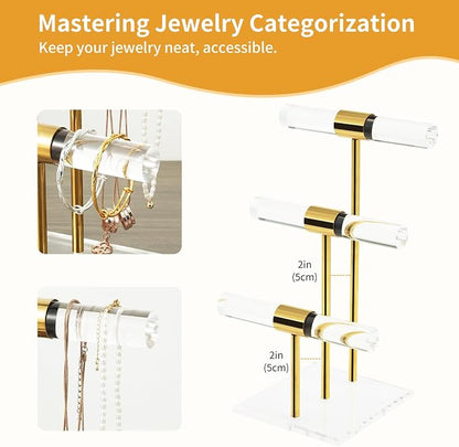 T-Bar Tangle-free Necklace and Jewelry Display Stands, 3-Tier Acrylic Bracelet - Image 6