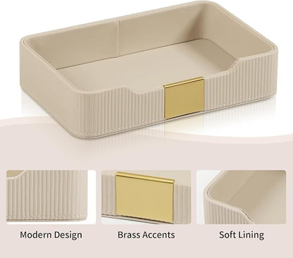 Valet Tray Desktop Storage Organizer, PU Leather Catchall Bedside Vanity Tray - Image 4