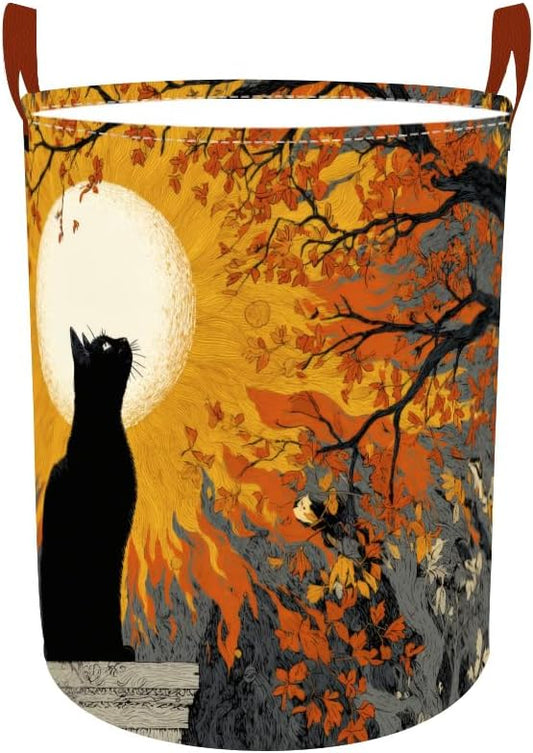 Laundry Baskets 15.7x19.7 Inch Black Cat Autumn Sunset Tree Design Collapsible by Wdesyadms