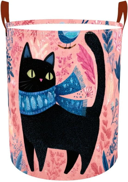Laundry Baskets 15.7x19.7 Inch Large Black Cat Bird Floral Scarf Design by Wdesyadms