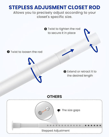 Closet Rods for Hanging Clothes, 17 to 159 Inches Stepless Adjustable Metal - Image 2