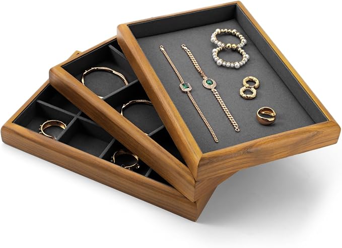 Oirlv Solid Wood 12 Grid Liner Pendant Jewelry Organizer Tray Jewelry Drawer - Image 5