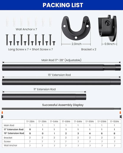 Closet Rods for Hanging Clothes, 17 to 159 Inches Stepless Adjustable Metal - Image 5