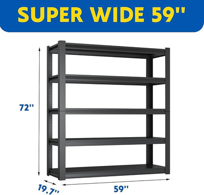 72''H Garage Shelving Heavy Duty, 2800LBS Storage Shelves, 5-Tier Adjustable - Image 2