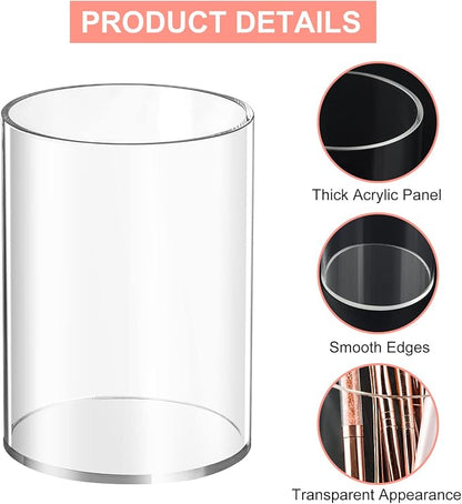 2 Pieces Clear Acrylic Pen Holder Round & Pencil Cup Clear Makeup Bush Holder - Image 3