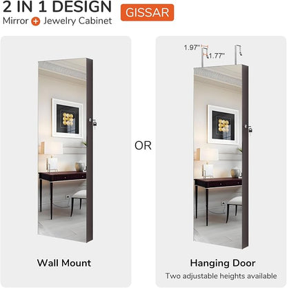 GISSAR Full Length Mirror Jewelry Cabinet, 6 LEDs Jewelry Armoire Wall Mounted - Image 6