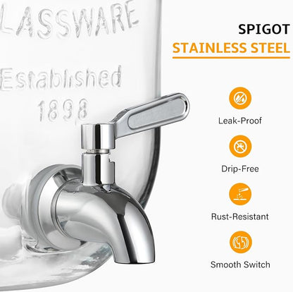 1 Gallon Glass Beverage Dispenser, 18/8 Stainless Steel Spigot and Lid - Image 3