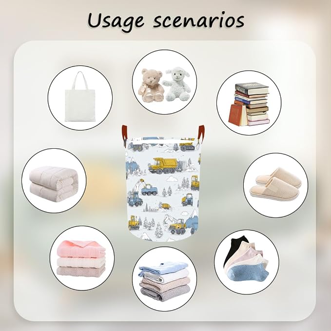 Laundry Baskets 15.7x19.7 Inch Construction Truck Mountain Scene Design - Image 4