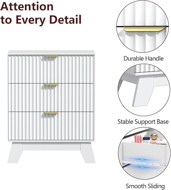 Fluted Dresser for Bedroom, 3 Drawer Dresser for Closet, Storage Cabinet and - Image 5