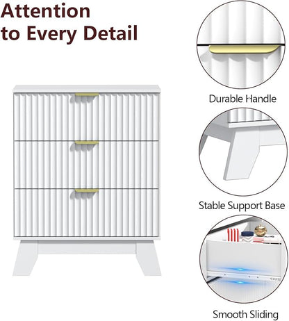 Fluted Dresser for Bedroom, 3 Drawer Dresser for Closet, Storage Cabinet and - Image 5