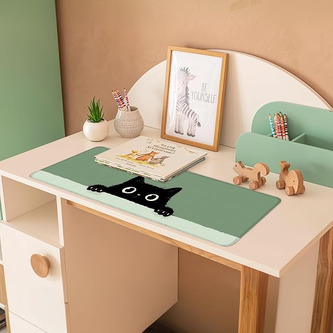Cute Black Cat Large Mouse Pad – Extended Desk Mat 31.5 x 11.8 in– Kawaii Kitty - Image 3