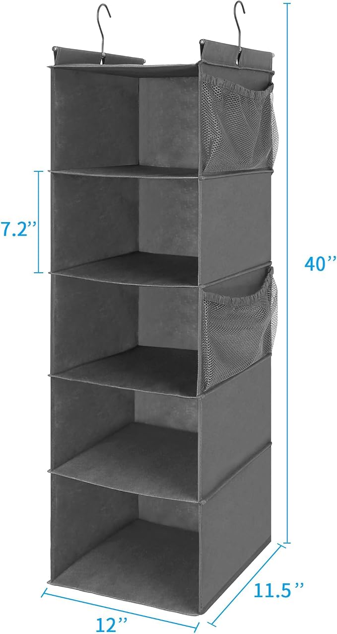 MAX Houser 5 Shelf Hanging Closet Organizer, Space Saver, Cloth Hanging Shelves - Image 3