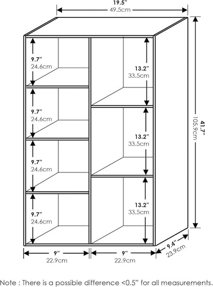Furinno LUDER Book Shelf, 7-Cube Bookshelf, 9.4 x 19.5 x 41.7, - Image 3