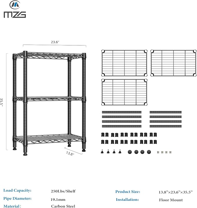 750 lbs 3 Tier Shelf Metal Storage Shelves Shelving Wire Rack Heavy Duty Closet - Image 3