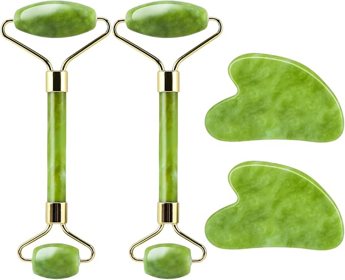 4-Piece Body Roller Jade & Authentic Jade Roller and Gua Sha Set by Unknown
