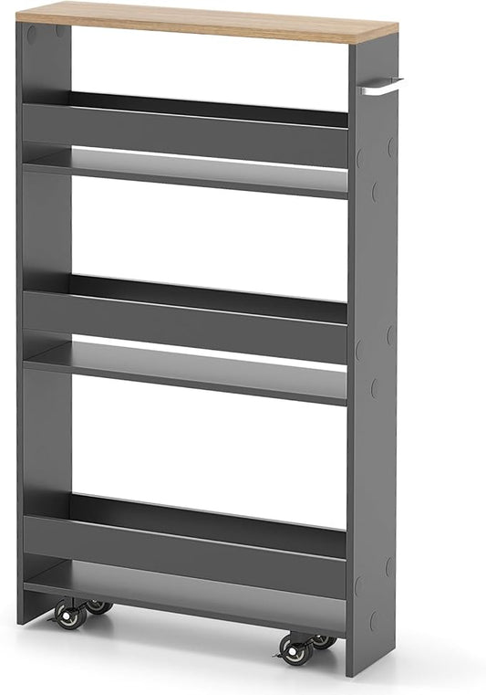 MAT EXPERT Slim Rolling Storage Cart, 4-Tier Freestanding Slim Storage Cart by MATEXPERT