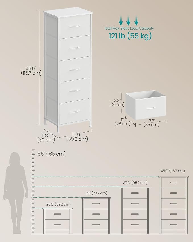 SONGMICS Dresser for Bedroom, Chest of Drawers, 5 Non-Woven Fabric Drawers - Image 2