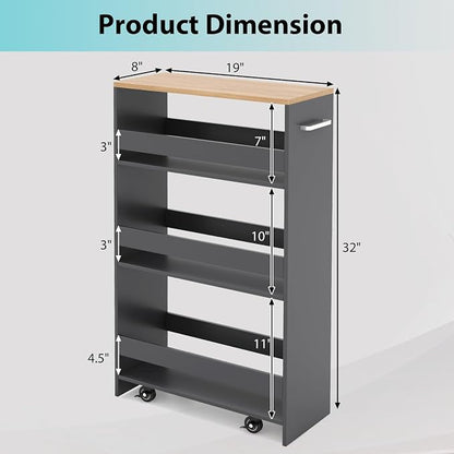 POWERSTONE 4-Tier Slim Storage Cart, Narrow Kitchen Rolling Cart w/Handle & - Image 6
