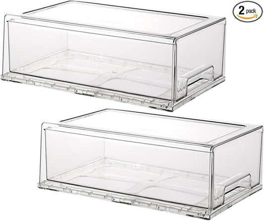Stackable storage drawers, refrigerator, office desktop, pantry and shelves by Unknown