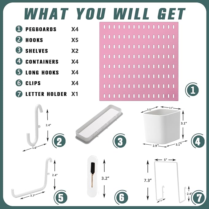 Pegboard Combination Kit, 25.2" x 25.2" Wall Mounted Storage Set - Image 4