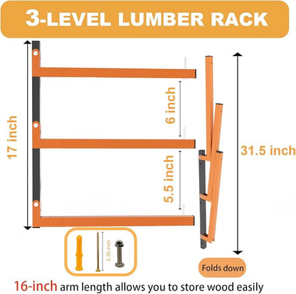Lumber Rack Wall Mount, Heavy Duty Wood Storage Racks, 3-Level System Garage - Image 2