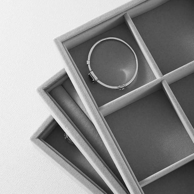 Velvet Stackable Jewelry Display Tray, 12 Grid Watch Bangle Bracelet Storage - Image 5