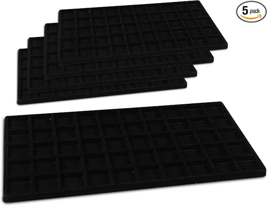 Novel Box 5 Pack 50-Slot Black Liner Jewelry Storage Tray Inserts 14.75x8.25x1 by NovelBoxCompanyLtd
