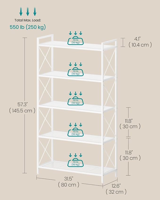 SONGMICS 5-Tier Metal Storage Rack, Shelving Unit - Image 3