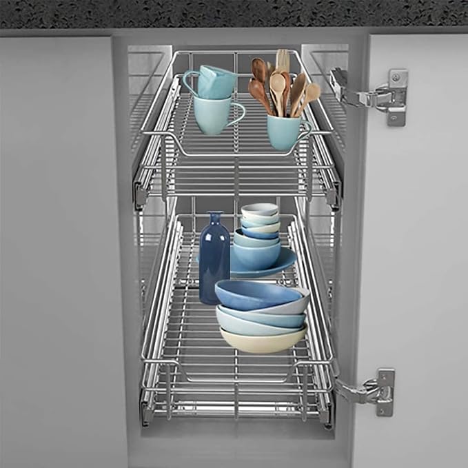 2 Tier Pull Out Cabinet Organizer 11" W X 22" D, Slide Out Drawers - Image 9