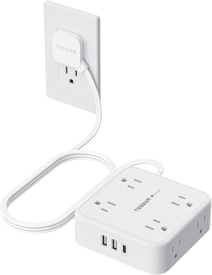 TESSAN Flat Plug Extension Cord, 5 Ft Surge Protector Power Strip by TESSAN