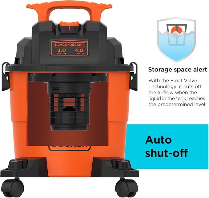 BLACK+DECKER Shop Vacuum Wet and Dry, 4 Gallon 3-in-1 Portable Shop Vac - Image 4