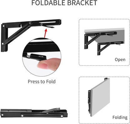 YUMORE Folding Shelf Brackets, 8 Inch Heavy Duty Collapsible Shelf Bracket - Image 3