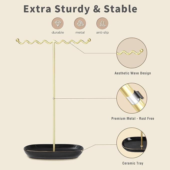 Elegant Jewelry Holder Stand: Metal Tree & Ceramic Tray Organizer - Image 4
