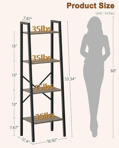 Hoctieon 4-Tier Industrial Ladder Bookshelf, Narrow Ladder Shelf, Tall Standing - Image 3