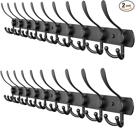 Coat Rack Wall Mount with 10 Tri Hooks, Stainless Steel 32 Inch – Black Matte by SAYONEYES