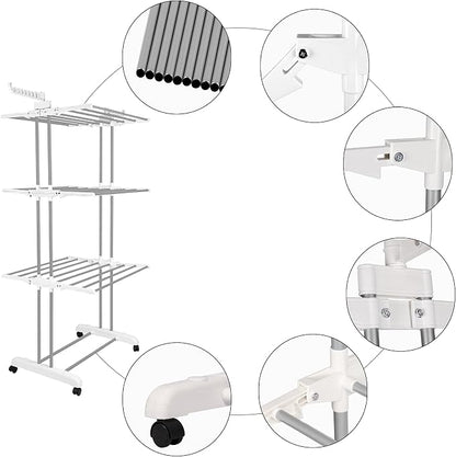 Bigzzia 3 Tier Folding Drying Rack Clothing Clothes Horses Rack Stainless Steel - Image 5
