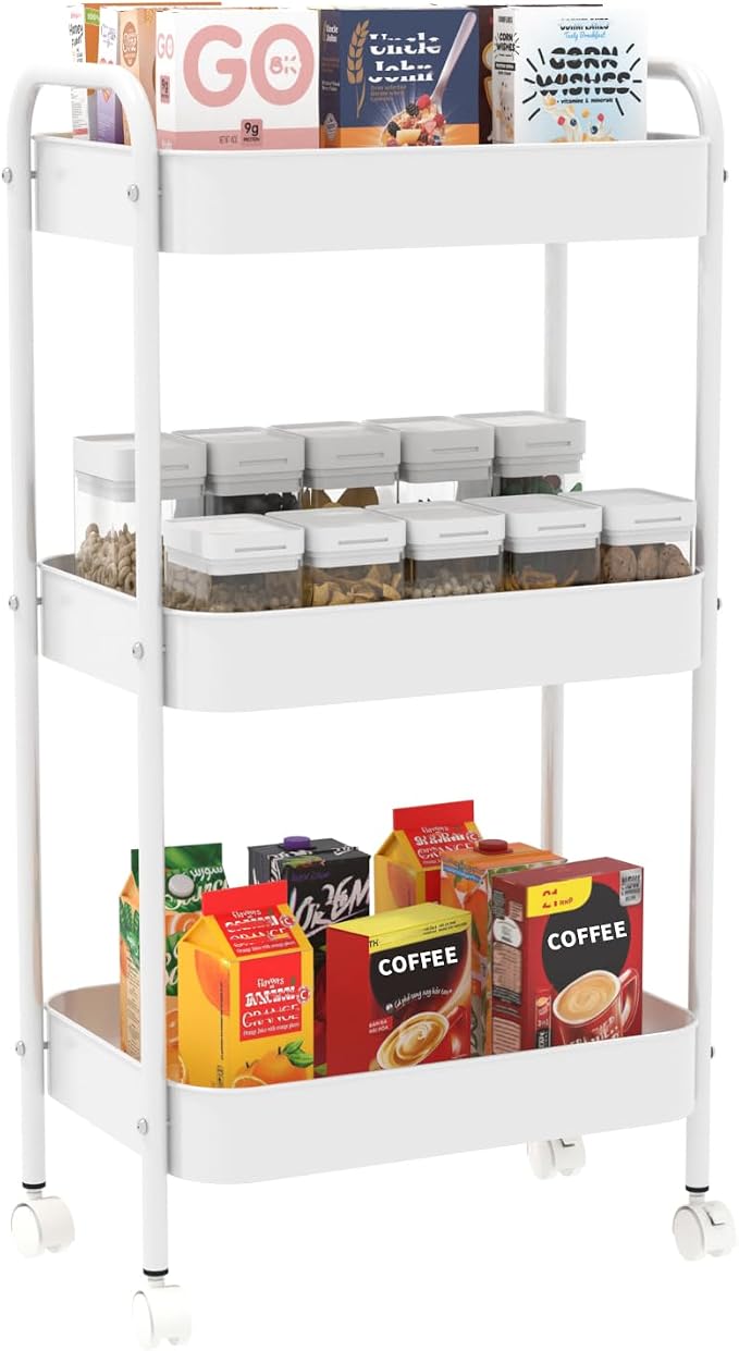 3-Tier Metal Utility Rolling Cart, Living Room, Movable Storage Organizer - Image 5