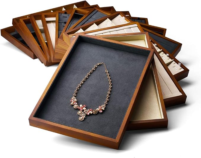 Oirlv 12 Grids Wood Jewelry Organizer Tray Stackable Jewelry Drawer Tray - Image 2
