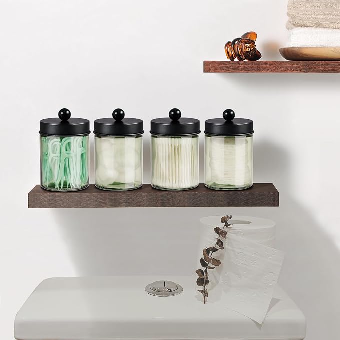 Amolliar Sage Green Qtip Holder, Glass Apothecary Jar Metal Lid & Stickers - Image 4