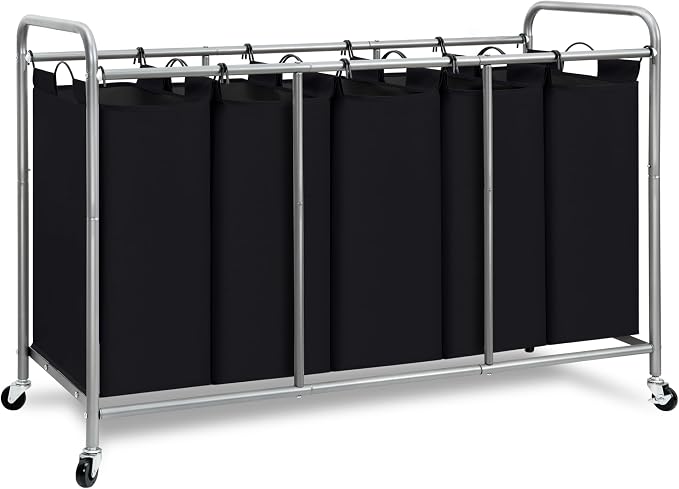 STORAGE MANIAC 5 Section Laundry Sorter, 5 Bins Rolling Separator Laundry Basket by STORAGEMANIAC