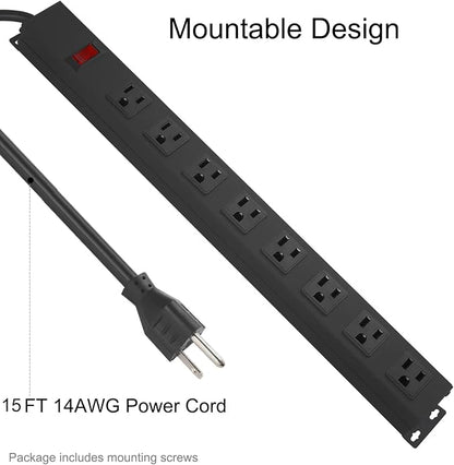Metal 8 Outlet Mountable Power Strip, Wall Mount Outlet Heavy Duty, Wide Spaced - Image 4