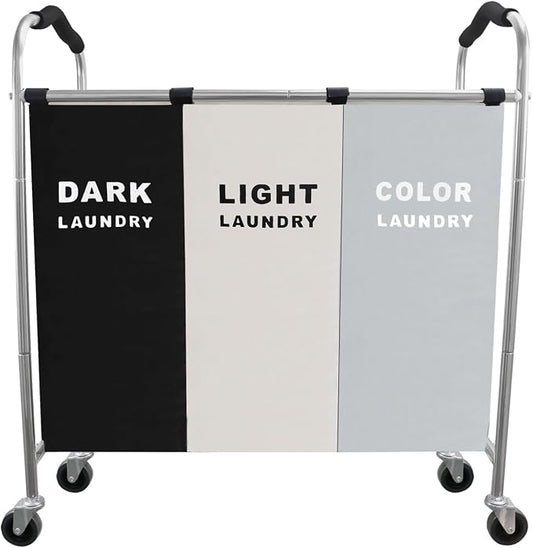 Laundry Sorter 3 Section, 240L Large Laundry Cart by Meimom