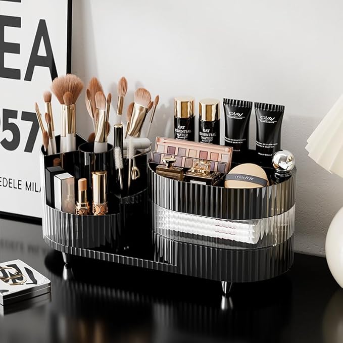 Rotating Vanity Organizer with Brush Holder and Drawer, 3 Layer Cosmetic - Image 7