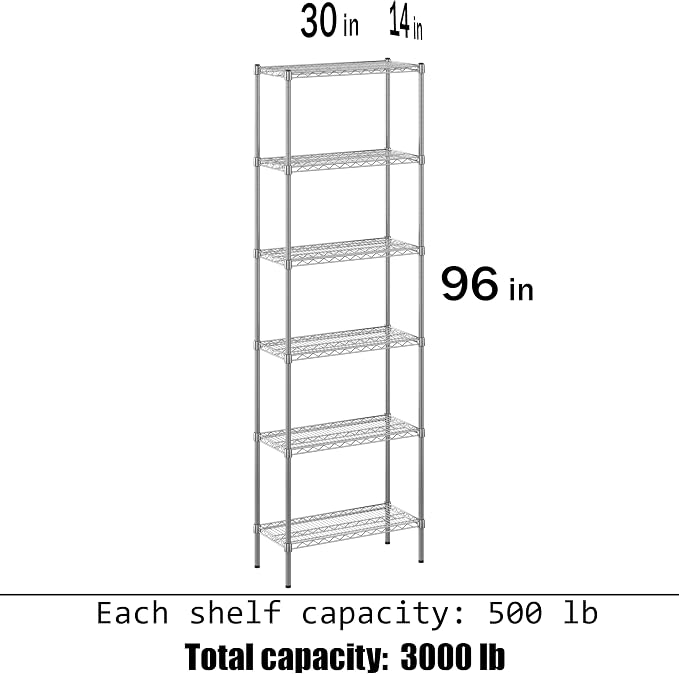 14" Deep x 30" Wide x 96" Height Wire Shelving Kit | 6-Tier | NSF Commercial - Image 3