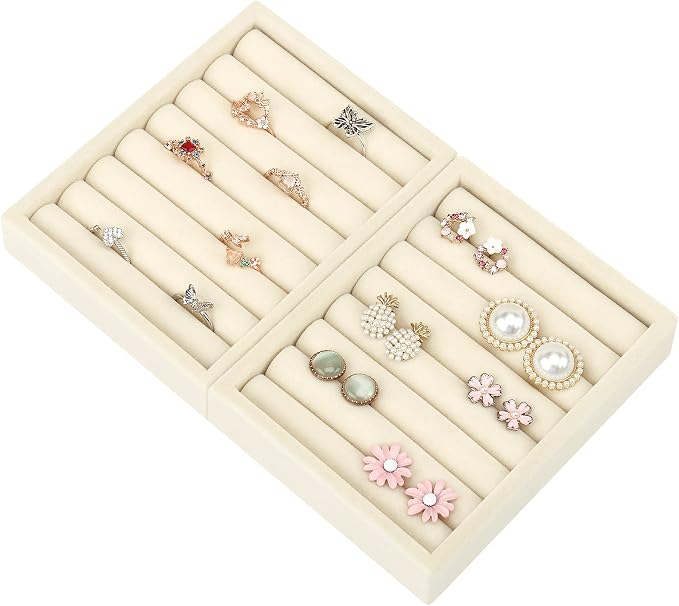 DesignSter Small Jewelry Tray-Ring Organizer 2PCS Premium Velvet Rings Earrings - Image 2