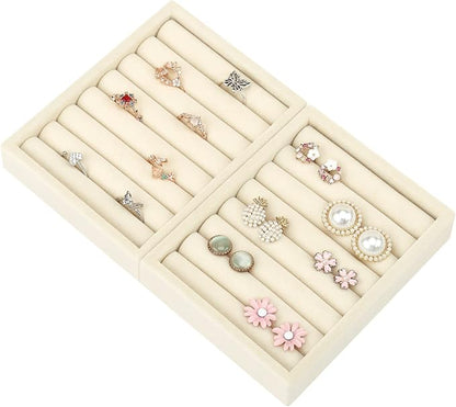 DesignSter Small Jewelry Tray-Ring Organizer 2PCS Premium Velvet Rings Earrings - Image 2