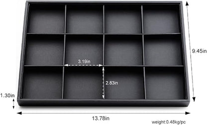 Black PU Leather Jewelry Display Flat Tray Ring Necklace Watch Organizer - Image 3