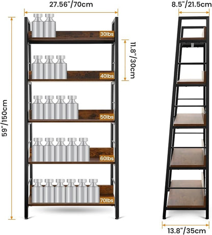 Himimi Bookshelf, Industrial Wood Bookshelves and Bookcases, Ladder Shelf 5 Tier - Image 3
