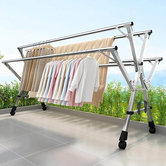 Adjustable 5-Bar Clothes Drying Rack, Foldable Stainless Steel Laundry Stand - Image 6