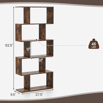 5-Tier Geometric Bookcase Set of 2, 62.5” Freestanding Room Divider Bookshelf - Image 3